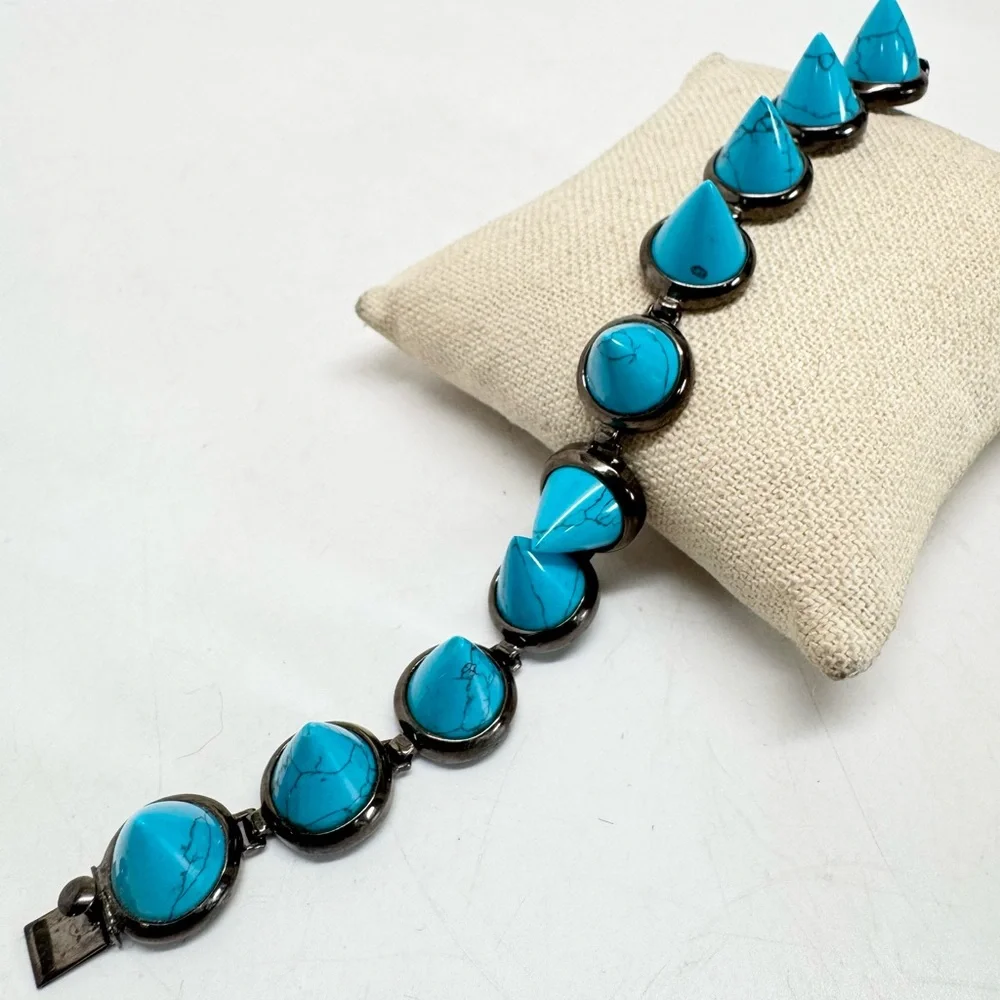 Eddie Borgo Turquoise Cone Bracelet Gunmetal Black Sterling Silver - Picture 2 of 14
